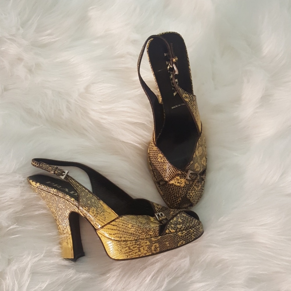 Vintage Prada Snakeskin Yellow Platform Slingback
